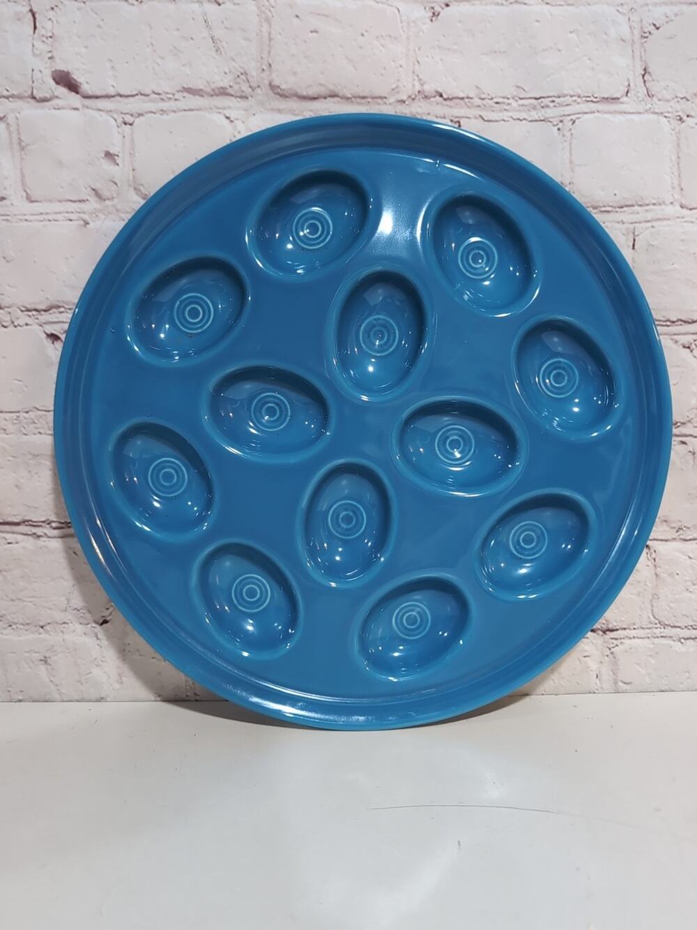 Fiestaware Peacock Blue Deviled Egg Tray Plate Platter Retired HLC